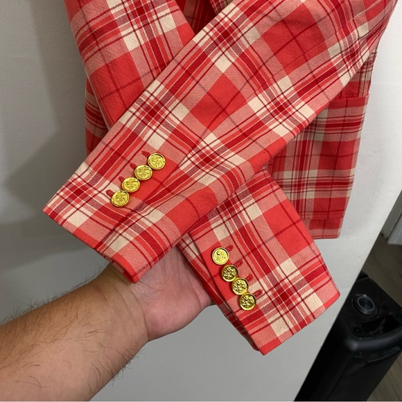 Smythe Patch Pocket Plaid Dutchess Blazer Red Size 4 - Picture 5 of 7